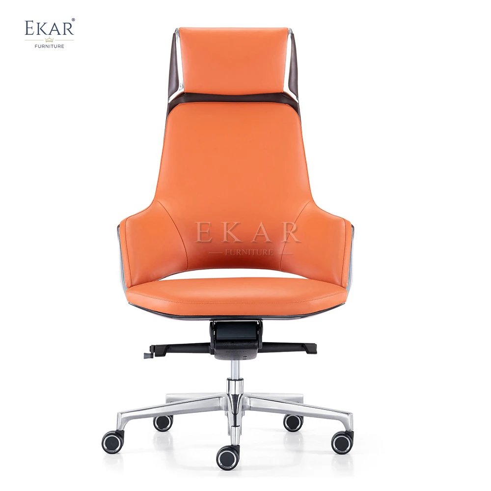 Premium Italian Leather Office Chair - Seamless Design with Reinforced Aluminum Alloy Base details