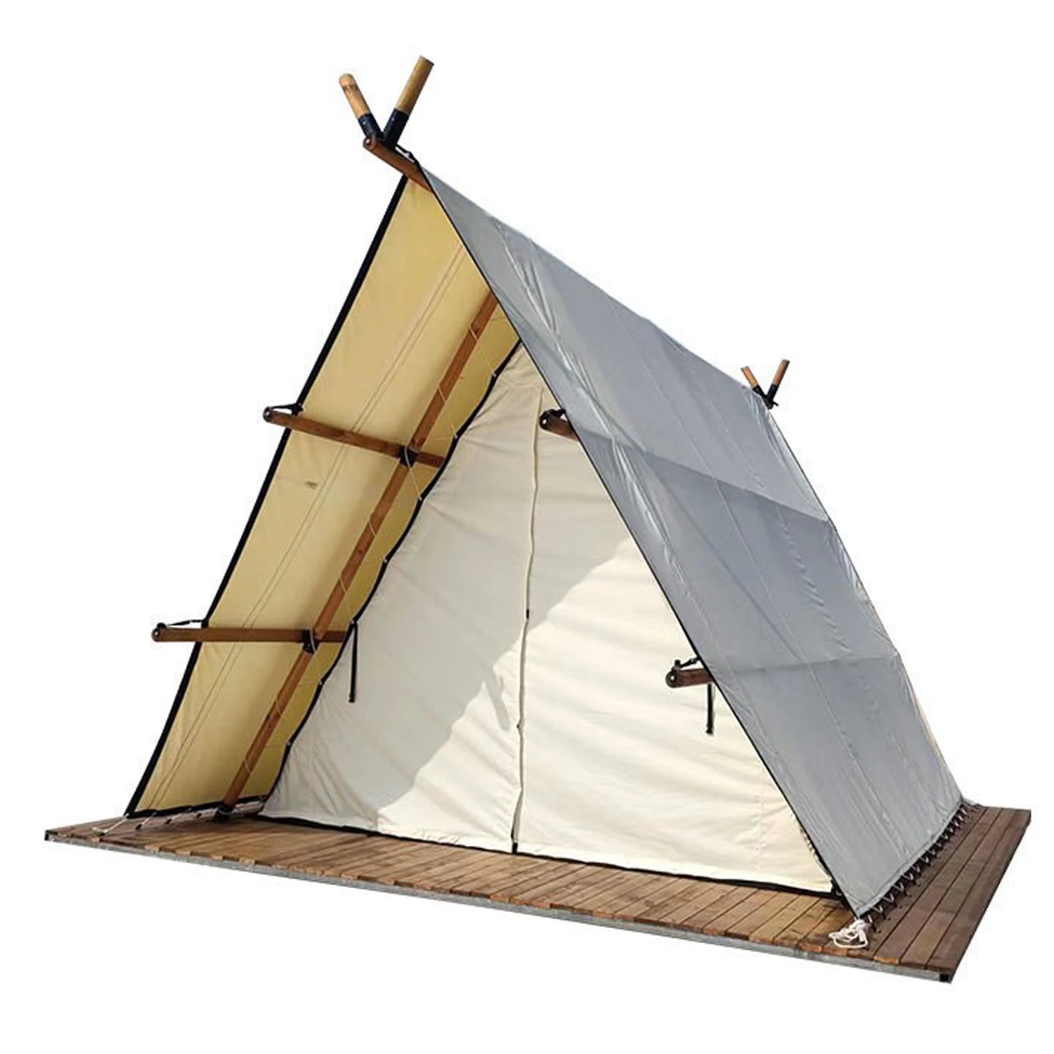 Outdoor Canvas Luxury Glamping Triangle Safari Tent With Wooden Pole  Waterproof Folding Camping Large Party Hotel Living Tent