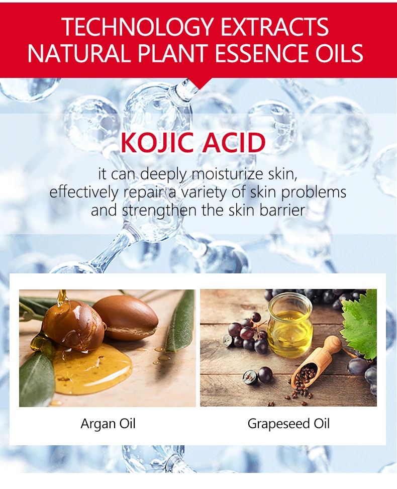 Natural Kojic Acid Skin Oil Gel Argan Oil Deep Moisturizing Skin Barrier Repair Glowing Face Brightening for Dry Face Body Skin
