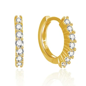 Italian 18K Gold Plated Trendy 925 Sterling Silver Hoop Earrings with Zircon for Weddings Parties and Gifts for Women