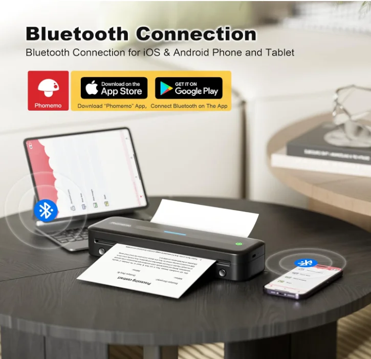Portable Inkless Thermal Printer Phomemo M833 - A4 Size, 300DPI