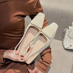 OEM/ODM French Square Buckle Summer Outdoor Women's High Top Mary Jane Shoes Thick Heeled Square Head Dress