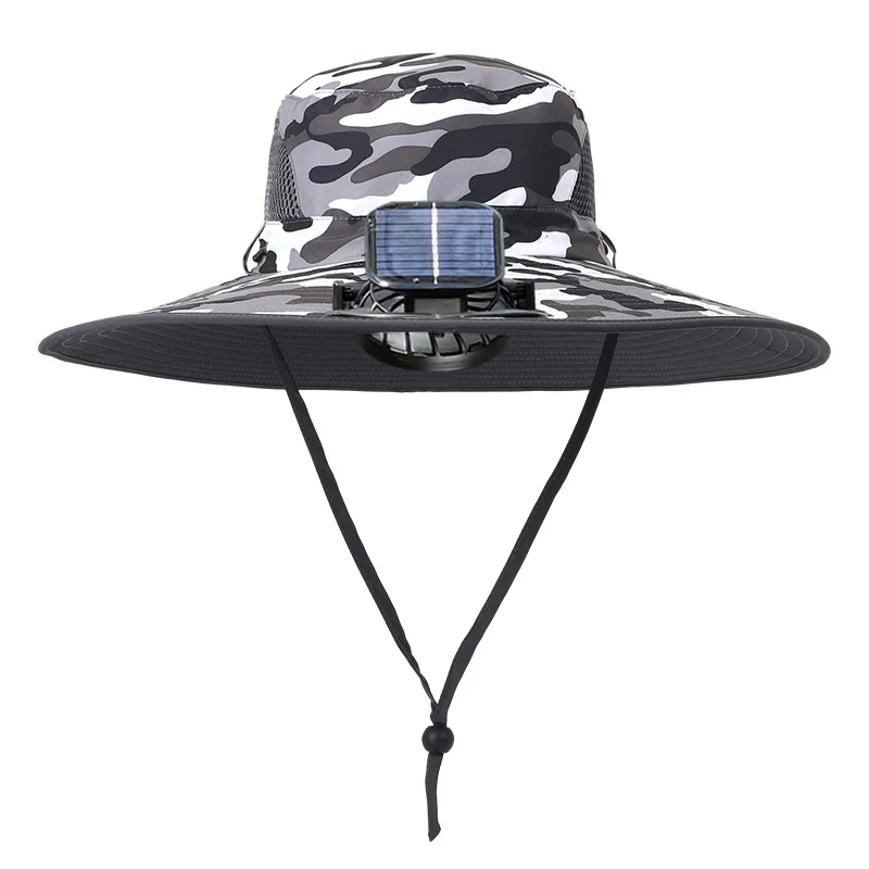 Wholesale Summer UV Protection Breathable Solar Charging Fans Different Colors Wide Brimmed Sun Hats Nylon for Outdoor Work