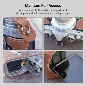SmallRig Z Fc Camera Case with Shoulder Strap, Retro Style Brown Leather Half Case with Aluminum Baseplate for Nikon Z Fc - 3481 product image