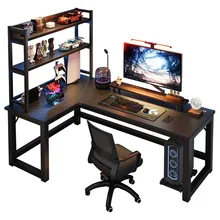 L shaped gaming desk gaming table with pc storage shelf carbon fiber texture black walnut optional gaming desk accessories