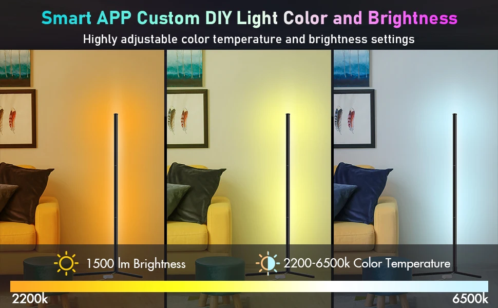 Modern Led Corner Floor Lamp Triangle Standing Rgb Smart Wifi App Alexa ...