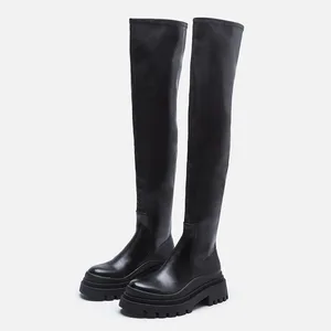 Exquisite Women's Plush Fashion Boots with Round Head and Thick Bottom and Knee Length in Winter and Autumn