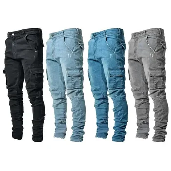 Designer men's jeans pants men straight jeans stylish denim jeans men street wear washed slim fit stretch pant