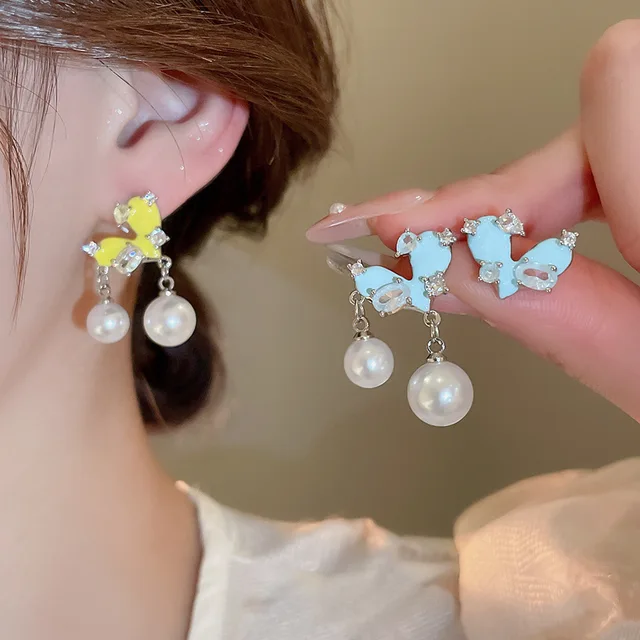 Silver Needle Zircon Fashion Fresh Sweet Dripping Oil Love Pearl High Beauty Light Luxury Wholesale  Stud Earrings for Woman
