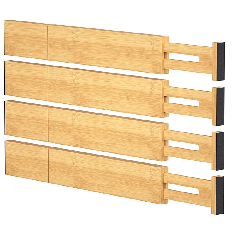 Wholesale Set 4 Adjustable Bamboo Drawer Divider Kitchen Bedroom Organizers for Spice Clothing Storage Also for Bathroom