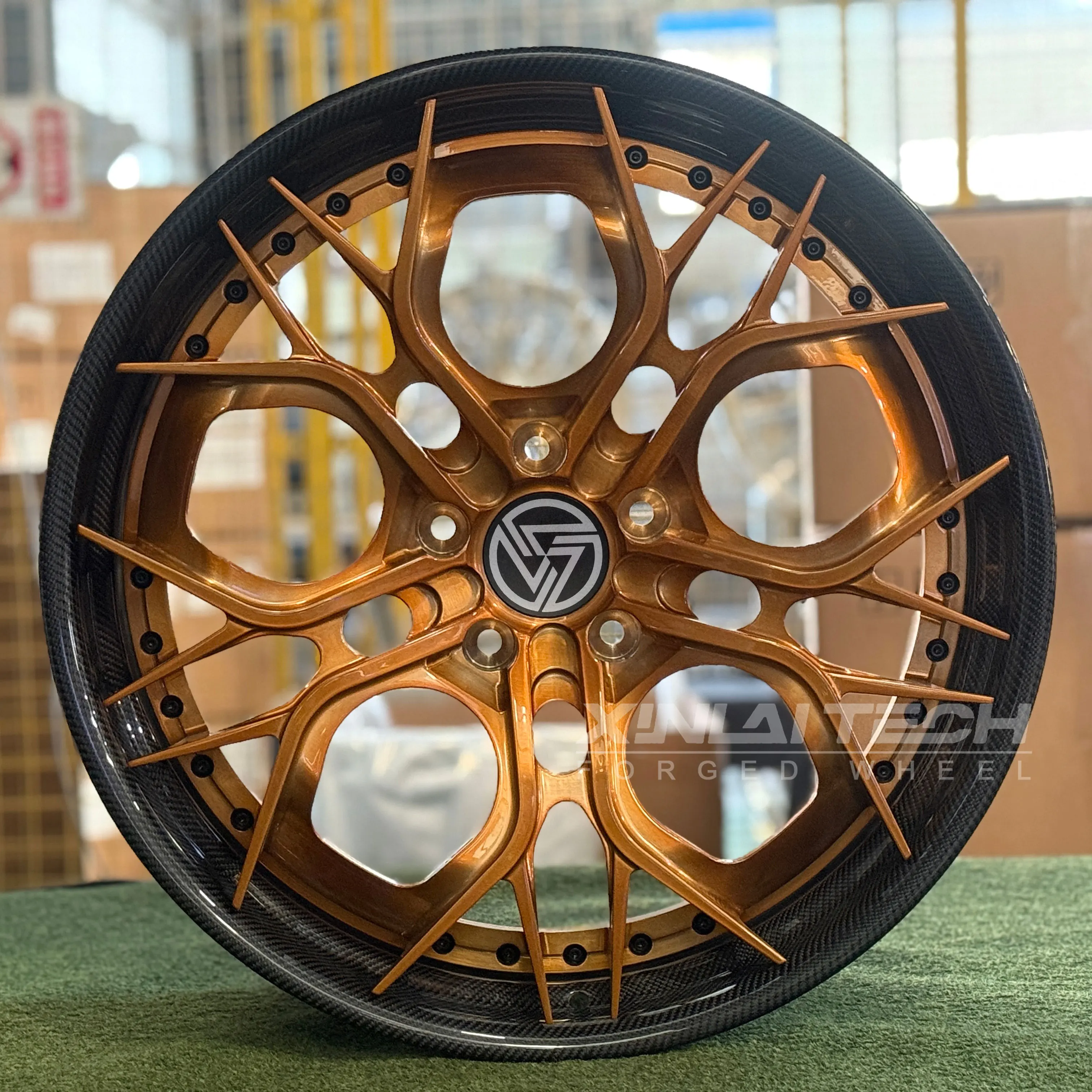 XL Satin Bronze 2-piece Forged Carbon Fiber Wheel Deep Dish Deep Lip Concave Custom Wheels 5x120 5x112 5x114.3 Racing Car Wheel - Image 1