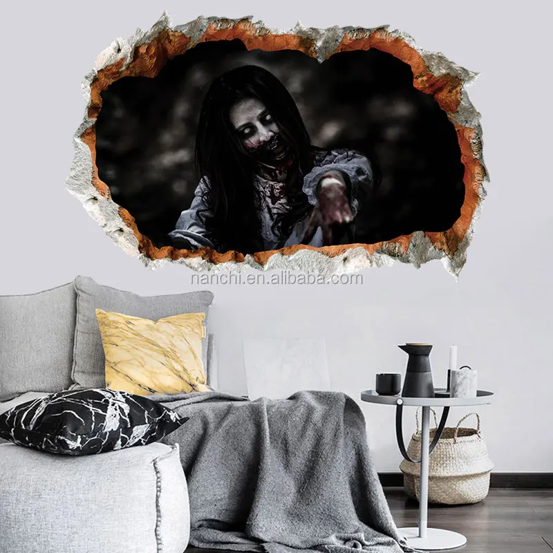 3d Hole Female Ghost Wallpapers Halloween Party Decoration For Women Wall  Stickers Living Room Design Sticker Cheap Price 2019 - Buy Living Room  Design Sticker,Wallpaper Mural Sticker,3d Wallpaper For Sale Product on