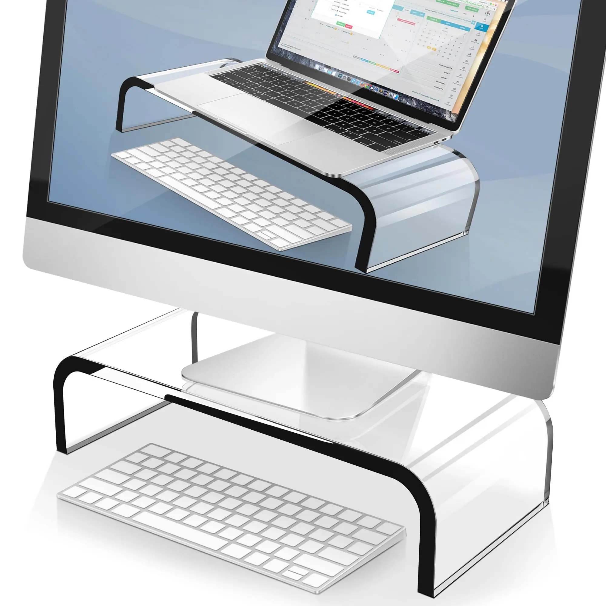 Clear Acrylic Laptop Stand Desktop Computer Riser Table Storage Stand Organizer for Storing PC Screen Laptop Computer Monitor