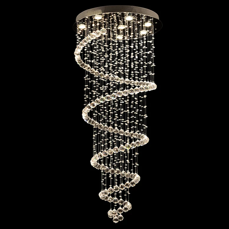 Элегантная спиральная хрустальная люстра освещение прозрачная Хрустальная K9 в форме капли дождя Светодиодная потолочная лампа