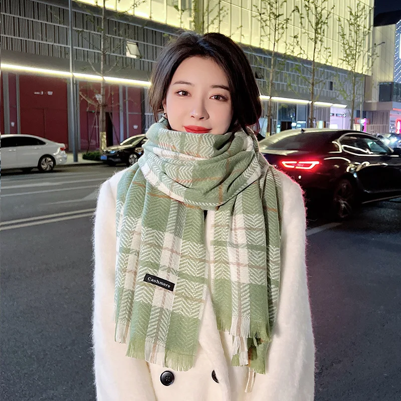 Fashion Thick Warm Winter Scarf Design Print Women Plaid Shawl Lady Wrap Tassel Scarves Knitted Men Blanket