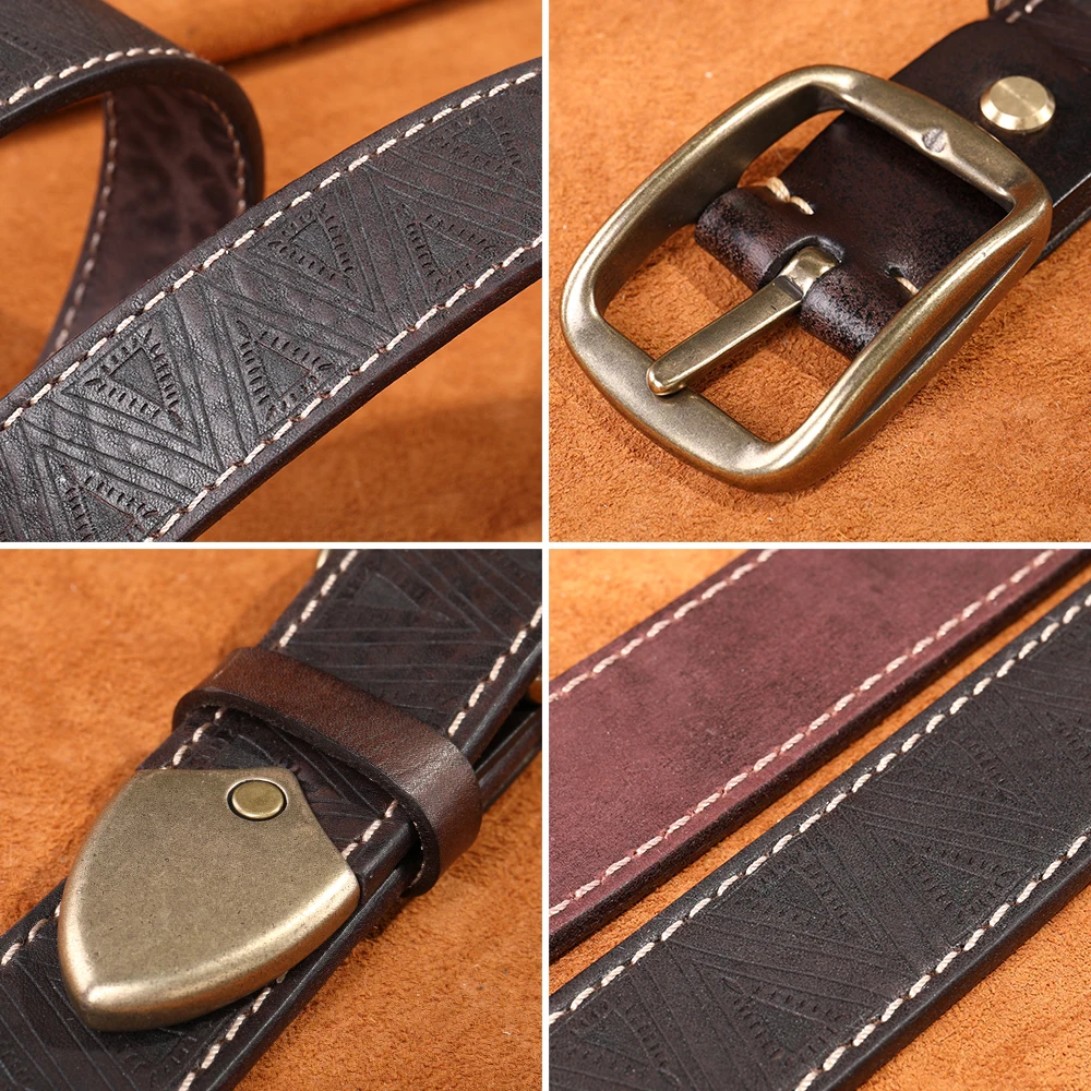 Ceinture Homme En Cuir Véritable - Boucle Ardillon Western, Largeur 3.8cm, Luxe