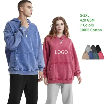 Heavyweight 420 Gsm Hoodie Sweatshirt NO String Custom Men Distressed Over Sized Blank Dark Grey Acid Vintage Washed Hoodie