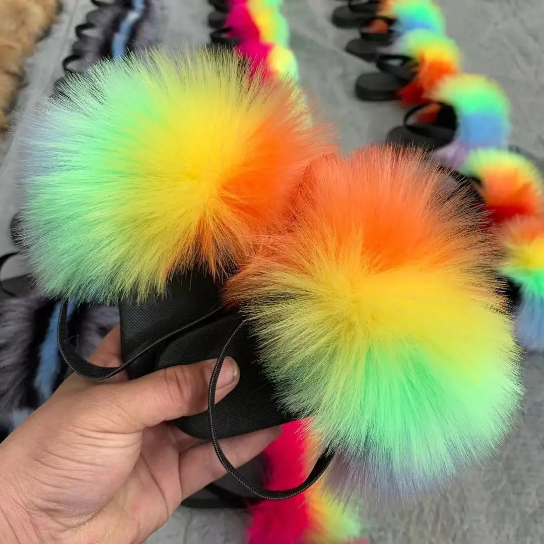 Wholesale Toddler Fur Slides With Strap Multi Color Faux Fur Slides