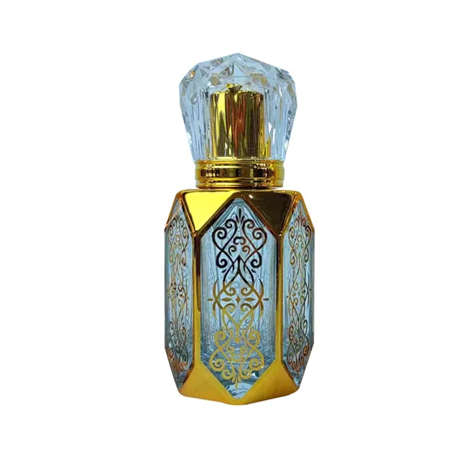 product 30ml 50ml 60ml dubai high quality uv engraved octagonal bottle gold glass perfume special shaped empty attar oud bottle-25