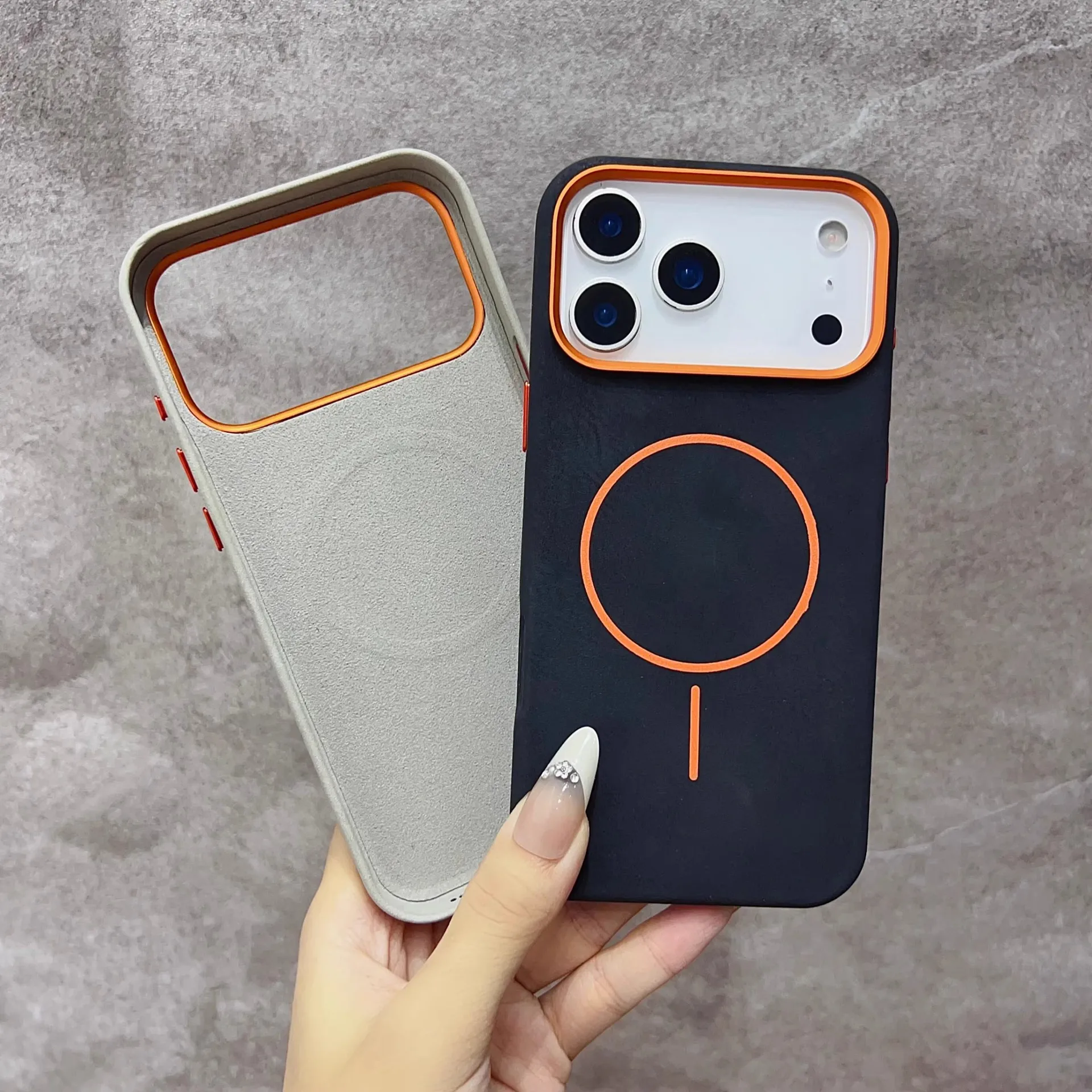 Elephant Texture Matte Color-Block Magnetic Phone Case for 17 Pro Max 16 Pro Max 15 14 Plus 13 Pro Max