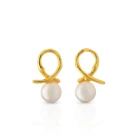 Yellow Gold Pearl Earrings Earringspearl Chris April In Stock 925 Sterling Silver 18k Yellow Gold Plated Simple Knotted Shell Beads Pearl Female Stud Earrings