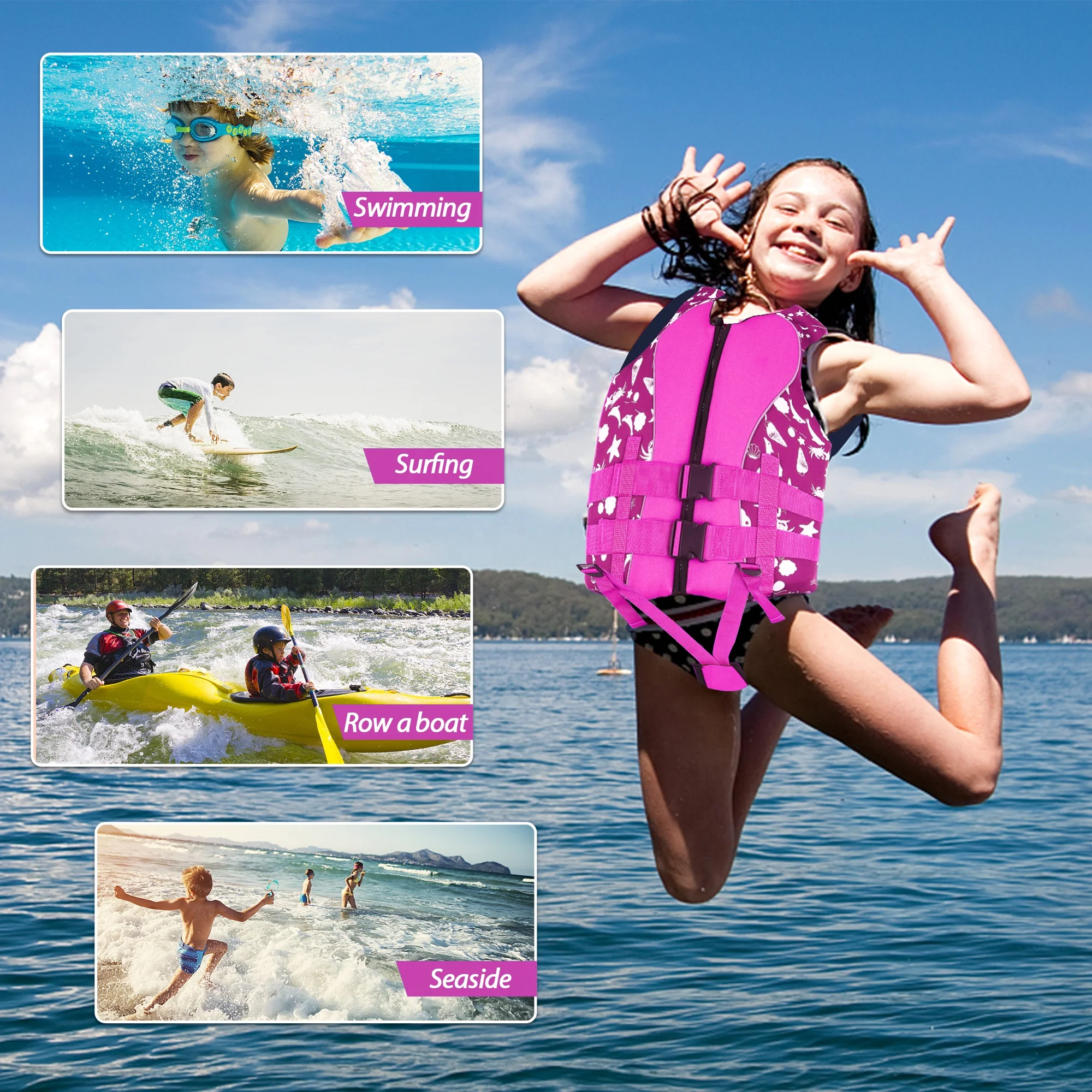 Новый дизайн Amazon, Лидер продаж, спасательный жилет, детский неопреновый EPE розовый и синий спасательный жилет для серфинга