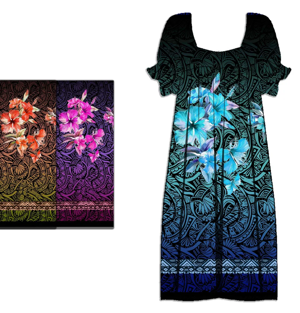 Tribal Tropical Hawaiian Design Custom Digital Print Polyester Printed Floral Polynesian Micronesia Fabric for Islander Skirt Dress