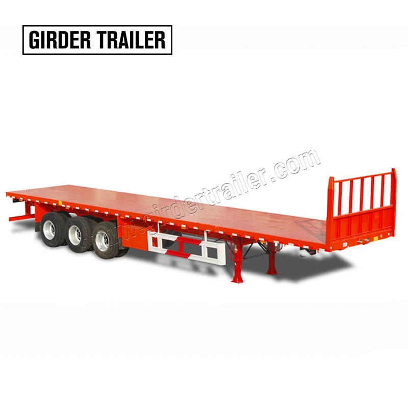 Flat Bed Tri Axle 40 Foot 40 Ton  Flat Rack Container Flatbed Tractor Trailer Decking Truck with Bamboo Bland