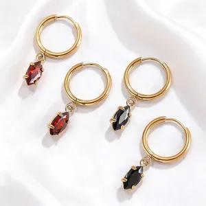 Ilona New Trendy Women's Gold Plated 316 Stainless Steel Dangle Drop Claw Set Horse Eye Zircon Hoop Earrings for Party