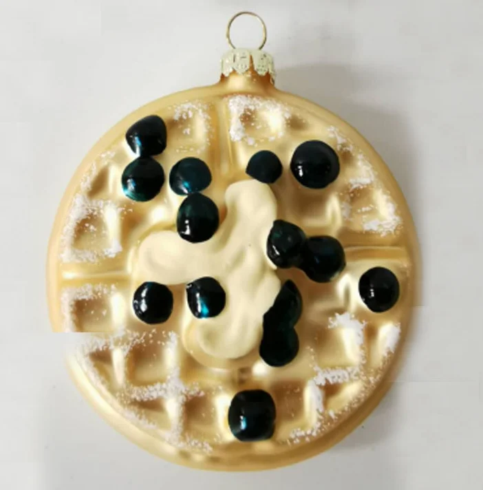 Manufacturer Direct Sale High Quality Glass Handmade Simulated Cake Waffles Christmas Tree Hanging Decoration details