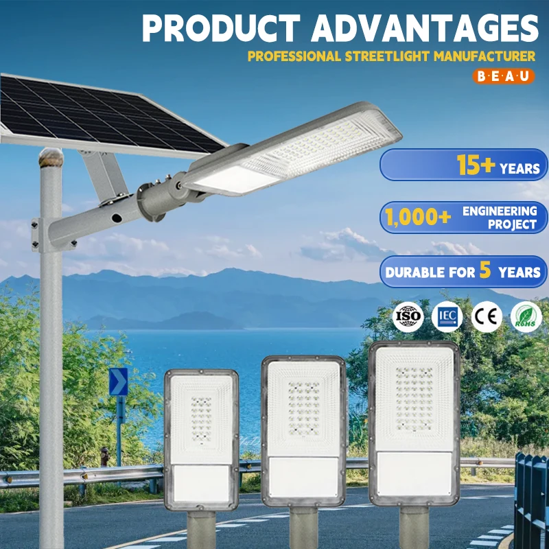 Kommerzielle Solar-LED-Straßenleuchte aus Aluminium mit hoher Lichtausbeute, Dimmfunktionen, CCC- und RoHS-zertifiziert für Straßen, Höfe und Parkplätze