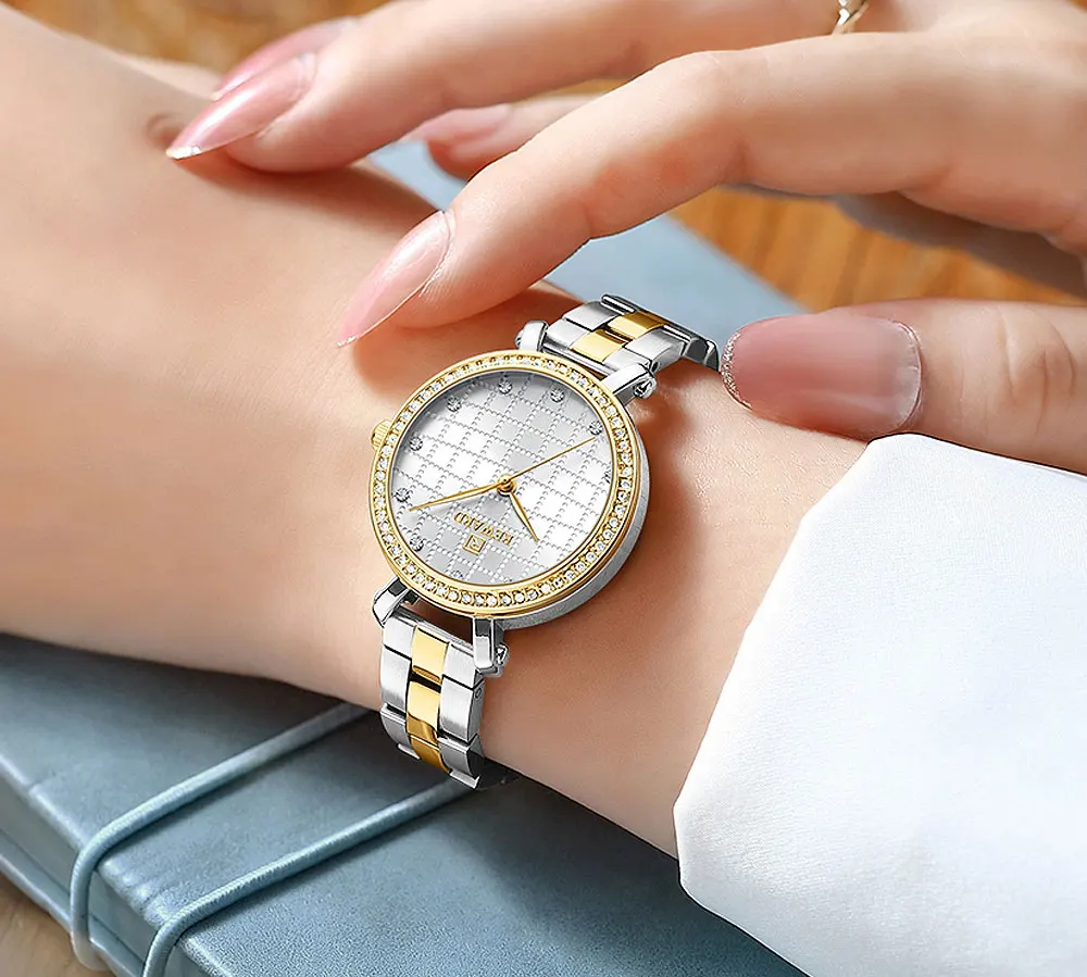 REWARD Watch for Women Wrist Watches Top Brand Quartz Movement Grid Dial Clock Stainless Steel Wristwatches