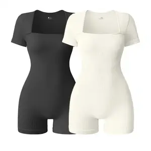 Hot Selling Seamless Sports Bodysuit for Women Square Neck Ribbed Yoga Jumpsuit for Outdoor Cycling & Exercise