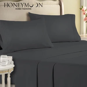 Wholesale Manufacturer New Design Dark Grey Microfiber Embroidery Sheet Set Deep Pockets