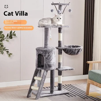 Wholesale Modern Multi-Layer Wooden Cat Tree Flannel Cat Climbing Rack with Sisal Rope Grasper Toy Scraper House for Apartments