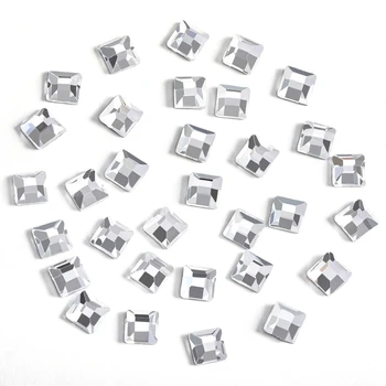 OPL 144pcs Hotfix Square Rhinestones, Flat Back Round Corner Square Rhinestones, Glass Flatback Crystal Shaped Gems, 4X4mm