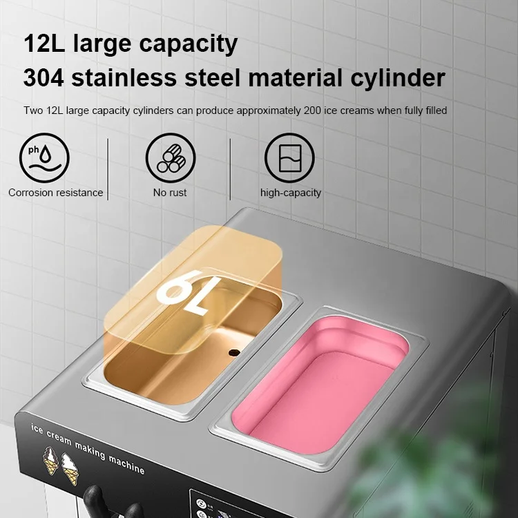 Large Capacity Commercial Desktop Vertical  3-minute Secondary Molding Ice Cream Machine Maker Gelato Soft Ice Cream Machine