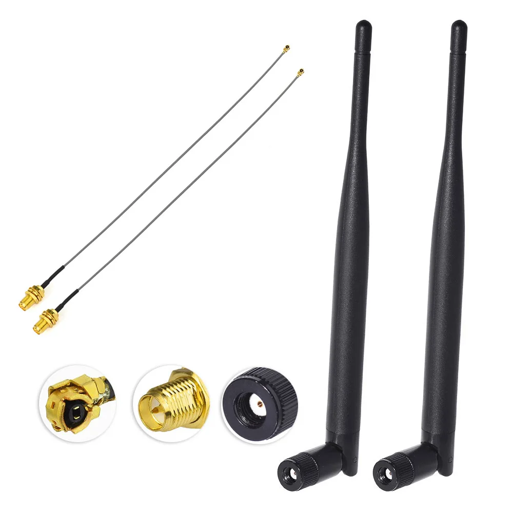 2-Pack 8dBi 2.4GHz 5GHz Dual WiFi RP-SMA Antenna with IPX/U.fl to SMA Cable 15cm 