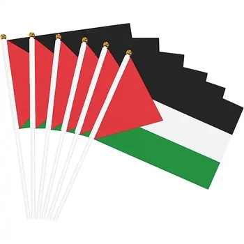 Sunshine Custom Palestine Small Mini white red green Hand Hold Flags Palestine Hand Flags Team Sport Banner Football Stick Flag