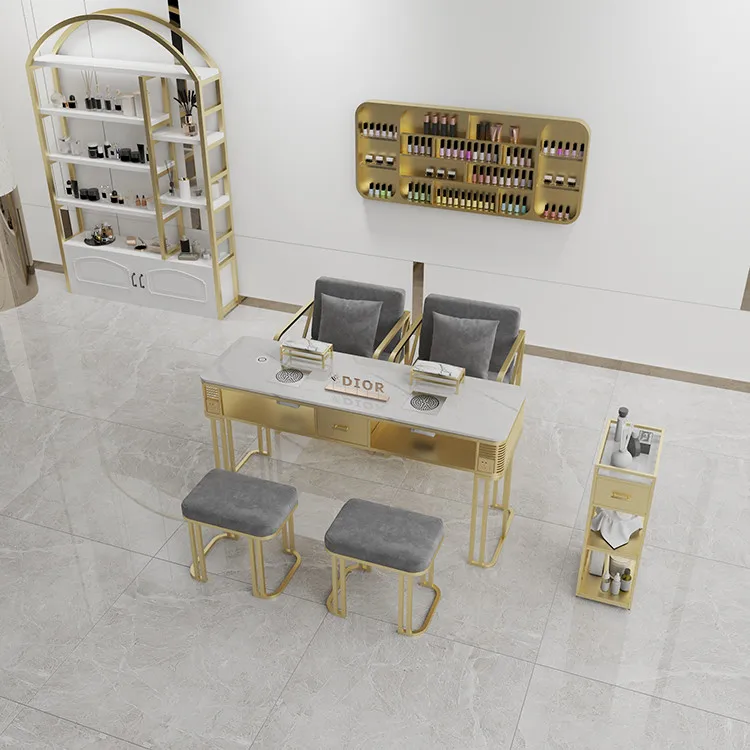 New Design Simple Manicure Table Marble Glass Table Top Manicure Bar