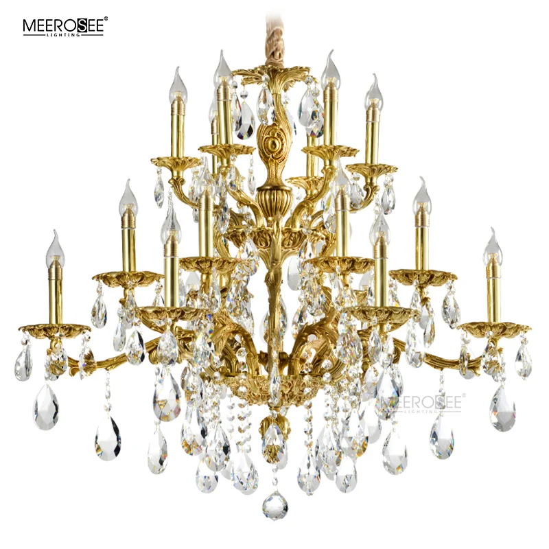 MEEROSEE Copper Gold Chandelier K9 Crystal Brass Light Luxurious Brass Chandelier for Home Hotel Villa MD83092