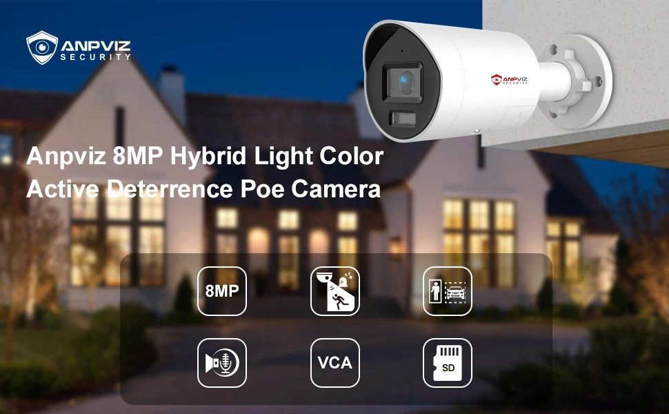 Anpviz 4k 8mp Ip Camera Security Bullet Poe Outdoor Camera Vca Human