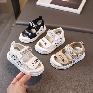 Baby New Children Shoes Cartoons Fashion Flat Toddler Boys Footwear Design Wholesale Summer Casual Kids Black Sandals Girls