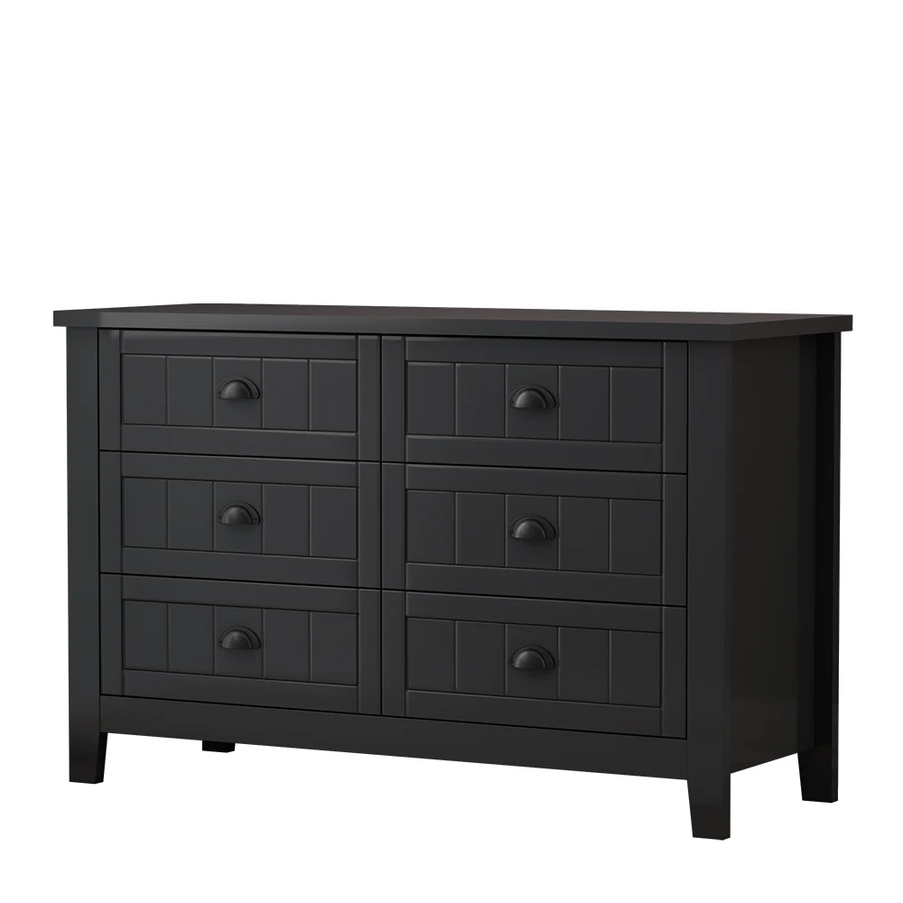 Wooden Furniture Bedroom Living Room Storage 6 Drawers Black