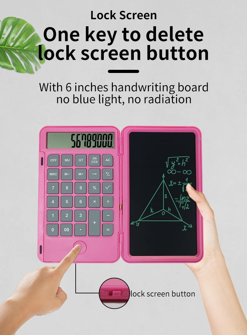 12-Digit Calculator With Writing Tablet Desk Calculator Large Display Basic Office Calculators 6'' LCD Writing Board