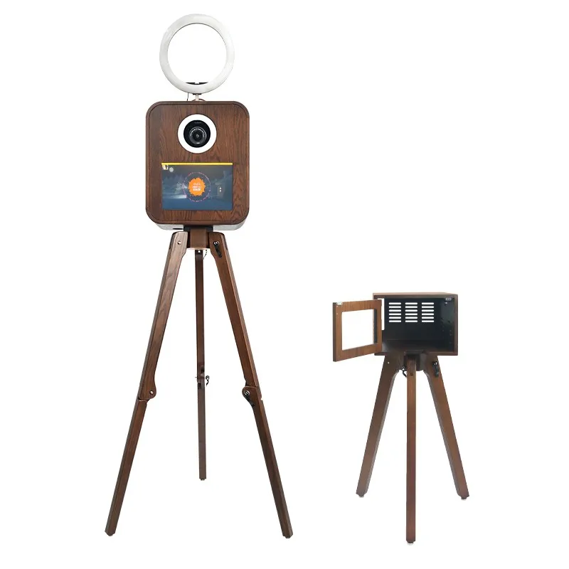 High Quality Real Wood Portable Retro Photo Booth With Tripod Stand - Main Image