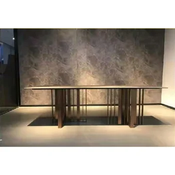 Modern luxury dining room table sintered stone dinning table red bronze wire drawing stainless steel set dining tables