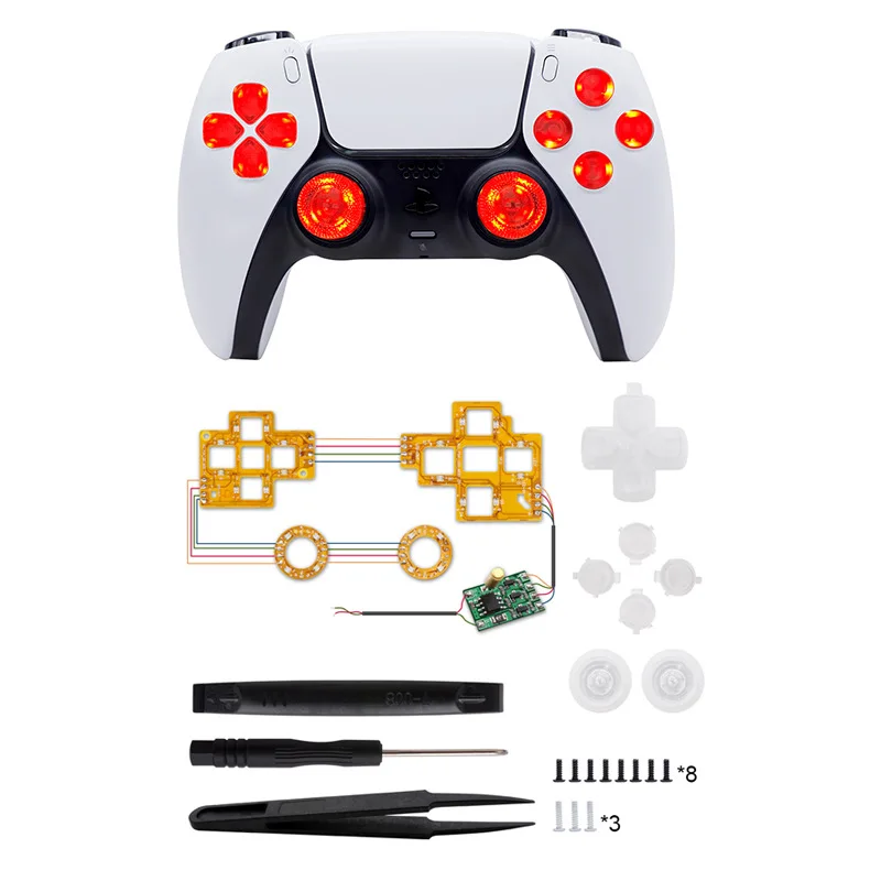 Laudtec LX322 Contrôleur sans fil lumineux avec bouton petit bouton croisé avec capuchon de joystick pour PS5  