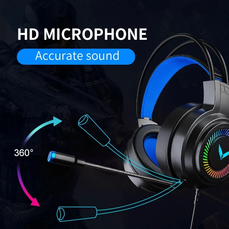 G58 USB Gaming Headphone Plug Stereo Sound Virtual Led Light Wired  Headsets with Mic for playing games music enjoy Gaming