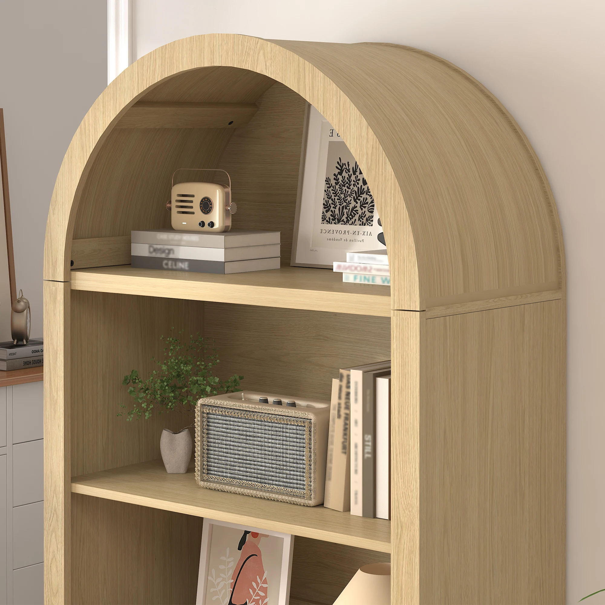 US Stock Modern Scandinavian Style Solid Wood Bookshelf Adjustable Open Display Storage Cabinet